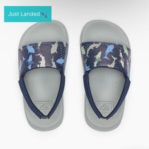 Reef Blue and Gray Sandals with Camouflage Design